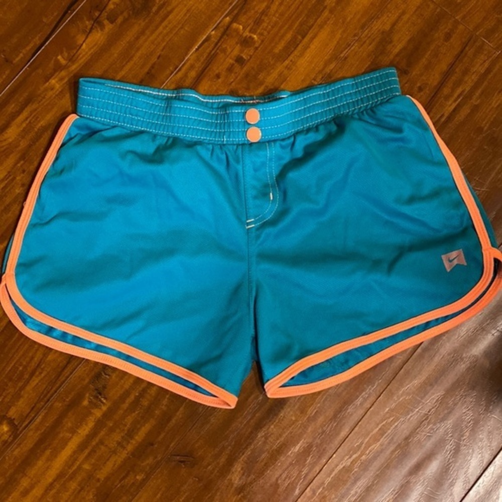 Nike Girls XL 13-15 Turquoise Orange Running Athletic Shorts
